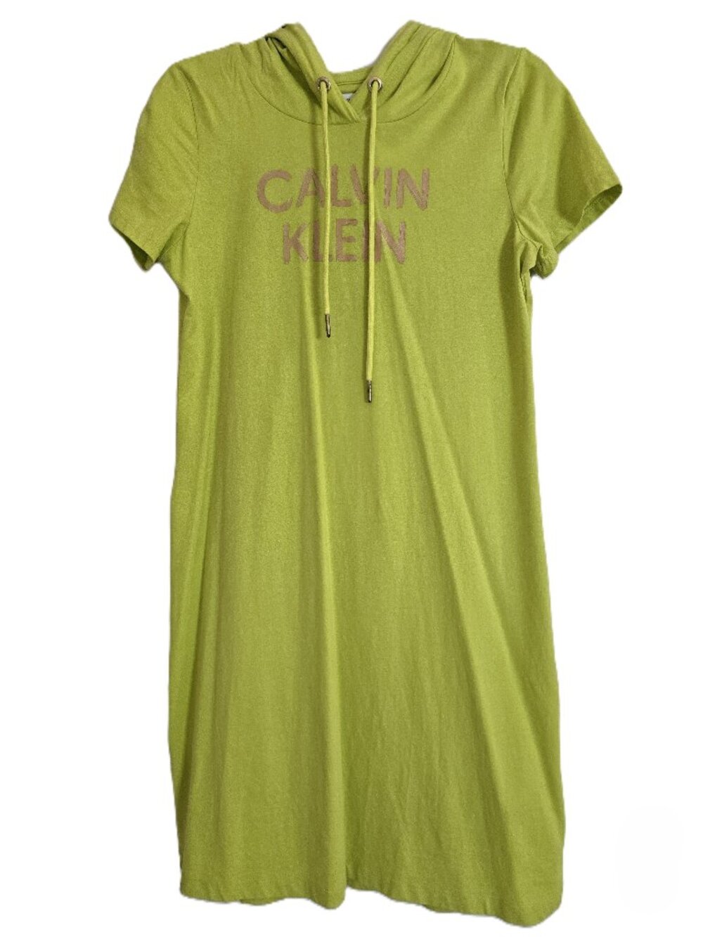 Calvin Klein Neon Lime Green Hooded Short Sleeve T-Shirt Dress, Size M